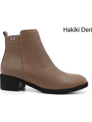 Gönderi(r) Kadın Vizon Antik  Fermuarlı Kalın Topuklu Hakiki Deri Bot