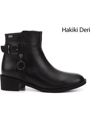 Gönderi(r) Kadın Siyah  Fermuarlı Kalın Topuklu Hakiki Deri Bot