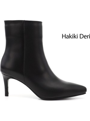 Gönderi(r) Kadın Siyah  Platinum Fermuarlı İnce Topuklu Hakiki Deri Bot