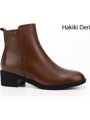 Gönderi(r) Kadın Taba Antik  Fermuarlı Kalın Topuklu Hakiki Deri Bot