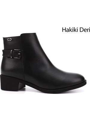 Gönderi(r) Kadın Siyah  Fermuarlı Kalın Topuklu Hakiki Deri Bot