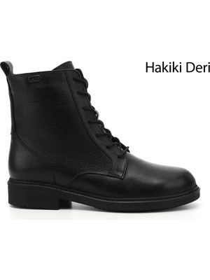 Gönderi(r) Kadın Siyah Floter  Fermuarlı Kauçuk Taban Hakiki Deri Postal Bot