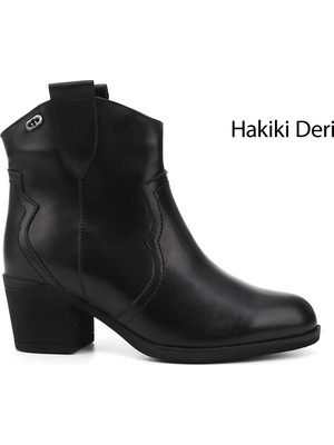 Gönderi(r) Kadın Siyah  Kalın Topuklu Hakiki Deri Kovboy Bot