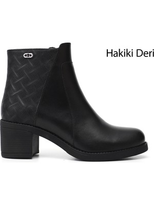 Gönderi(r) Kadın Siyah Fermuarlı Kalın Topuklu Hakiki Deri Bot