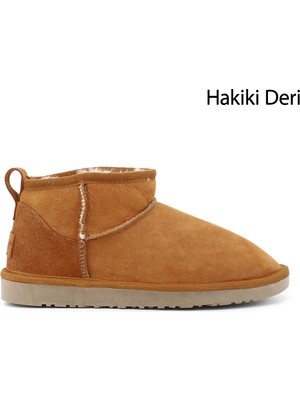 Gönderi(r) Kadın Taba Süet Mini Hakiki Deri Kürklü Bot