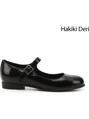 Gönderi(r) Kadın Siyah - Rugan  Bilek Bağlı Mary Jane Hakiki Deri Babet