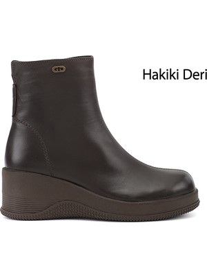Gönderi(r) Kadın Kahverengi  Fermuarlı Dolgu Topuklu Hakiki Deri Bot