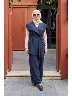 Lale Butik Şal Yaka Yelek Pantolon Ikili Takım 14487 Lacivert