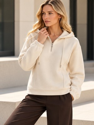 Yarım Fermuarlı Üç Iplik Şardonlu Kadın Sweatshirt