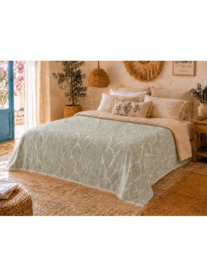 TemmuzX DAILY%100 Pamuk Müslin Pike 4 Kat Çift Kişilik Pike & Yatak Örtüsü 230X250 cm (Yeşil, Jakarlı)