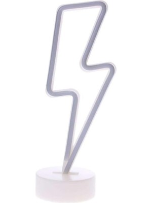 TemmuzX Şimşek Tasarımlı Pilli Neon LED Masa Lambası, Dekoratif Raf ve Oda Aydınlatması