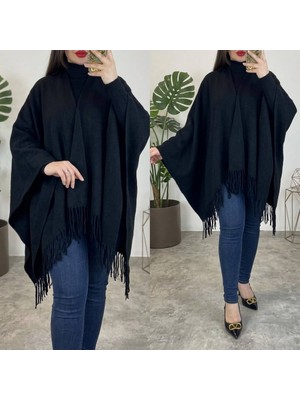ALDAIYR Kadın Kışlık Çift Taraflı Panço Omuz 140X140