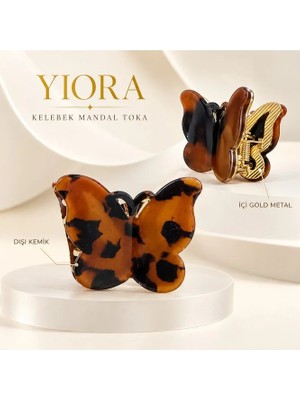Yiora Ithal Seri Kelebek Model Metal Gövde Üzeri Kemik Kaplama Mandal Toka