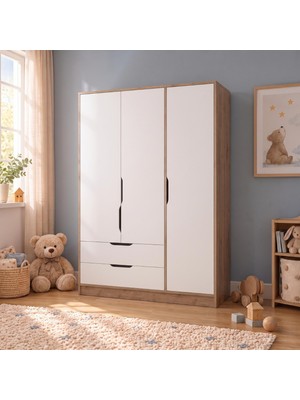 Bimossa KG3210 Winnie 3 Kapaklı Gardırop Sepet-Beyaz, 120 cm Bebek ve Çocuk Odası Gardırobu