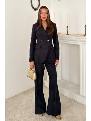 Eskc Trend Moda Lacivert 2 Düğmeli Ceket Nervürlü Pantolon