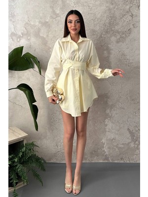 Eskc Trend Moda Sarı Belden Kuşaklı Ikili Takım