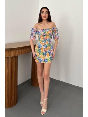 Eskc Trend Moda Oranj Boyundan Bağlamalı Desenli Elbise