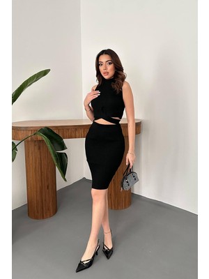 Eskc Trend Moda Siyah Belden Bağlamalı Ikili Takım