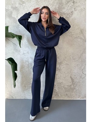 Eskc Trend Moda Lacivert Önü Fermuarlı Scuba Takım