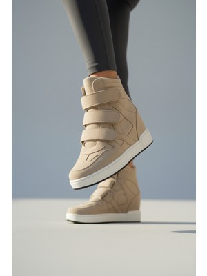Fox Shoes V367856002 Bej Süet Gizli Topuklu Cırtlı Spor Bot