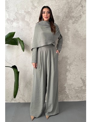 Eskc Trend Moda Haki Pelerinli Ikili Takım
