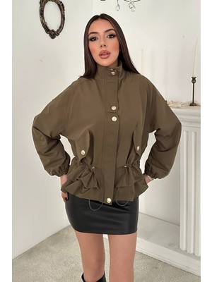 Eskc Trend Moda Haki Çıtçıt Detaylı Ceket