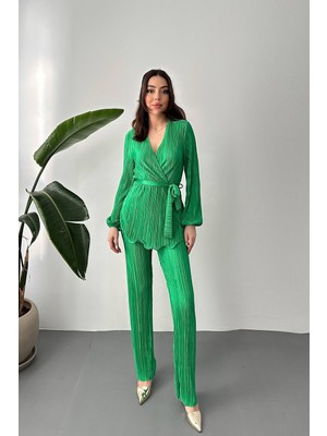 Eskc Trend Moda Yeşil Piliseli Kuşaklı Takım