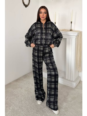 Eskc Trend Moda Siyah Ekose Takım