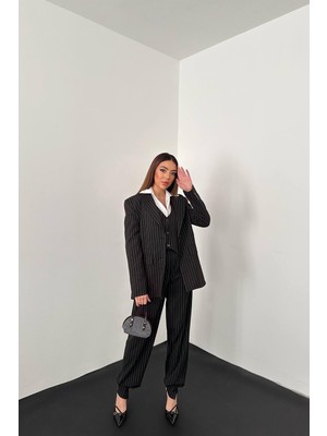 Eskc Trend Moda Siyah Çizgili Üçlü Takım