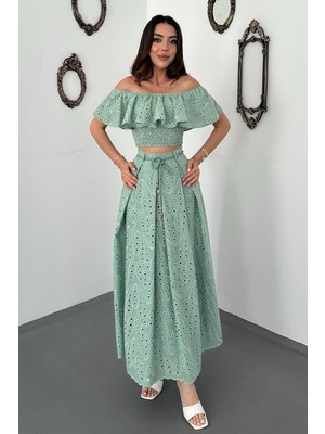 Eskc Trend Moda Mint Gipeli Bluz Etek Takım