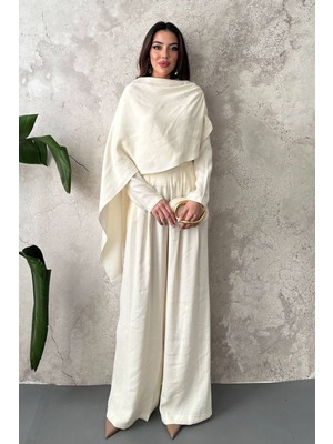 Eskc Trend Moda Ekru Pelerinli Ikili Takım