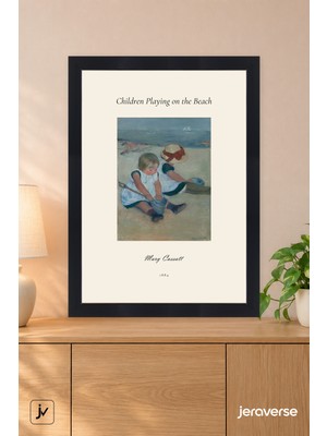 Jeraverse Mary Cassatt Children Playing On The Beach Camlı Çerçeveli Sanat Tablosu - 15 x 21 Mat Siyah