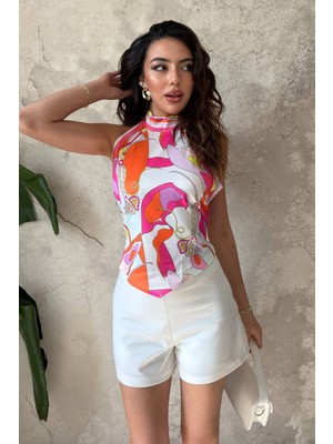 Eskc Trend Moda Ekru Sırt Dekolteli Bluz