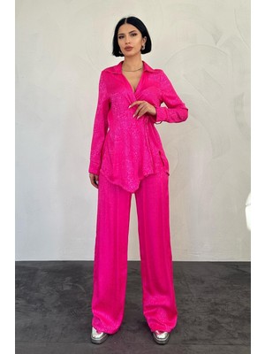 Eskc Trend Moda Fuşya Jakarlı Biye Takım