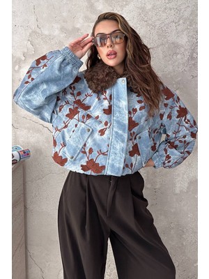 Eskc Trend Moda Mavi Nakışlı Kot Ceket