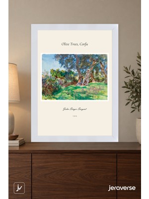 Jeraverse John Singer Sargent Olive Trees Corfu Camlı Çerçeveli Sanat Tablosu - 15 x 21 Inci Beyaz