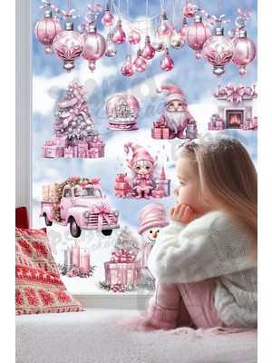 Panda Sokağı Yılbaşı Yeni Set, 2025 Konseptli Pembe Gümüş Sticker Seti, Soft Renkler 11PARÇA