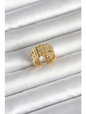İlkyaz Fashion If ® 316L Çelik Gold Renk Hasır Model Kadın Yüzük