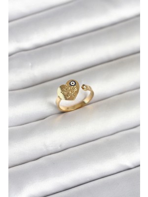 İlkyaz Fashion If ® 316L Çelik Gold Renk Nazar Detaylı Kalp Model Kadın Yüzük