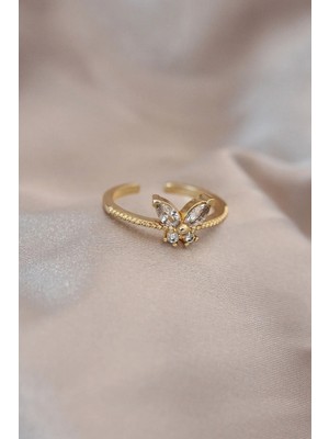 İlkyaz Fashion If ® Ayarlamalı Gold Renk Metal Zirkon Taş ve Kristal Taşlı Kelebek Model Yüzük