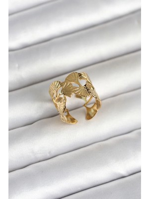 İlkyaz Fashion If ® 316L Çelik Gold Renk Yelpaze Model Kadın Yüzük