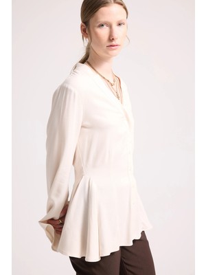 DeFacto Fitted V Yaka Peplum Detaylı Belmando Uzun Kollu Gömlek J1280AX26WN