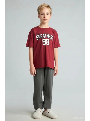 DeFacto Regular Fit 2'li Kısa Kollu Baskılı Bordo Pijama Takımı Erkek Çocuk I0552A826AU