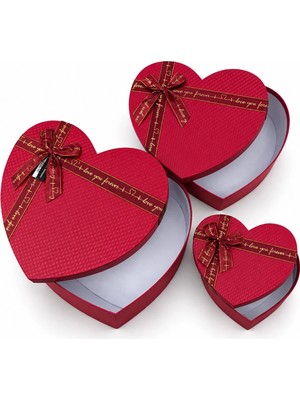 İlkyaz Fashion If 3pcs Kalp Mat Mix Renkli - Kabartma Desen Karton Hediye Kutusu Kurdelalı 31X28-27X24-23X20CM