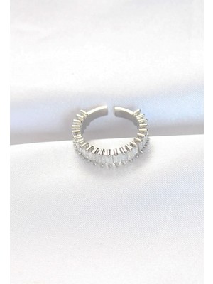 İlkyaz Fashion If ® Sıralı Baget Taşlı Silver Renk Ayarlanabilir Yüzük