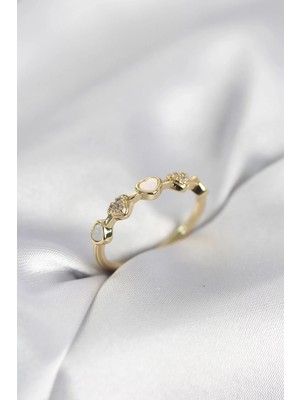 İlkyaz Fashion If ® Gold Renk Minimal Kalp Model Zirkon Taşlı Pirinç Kadın Yüzük