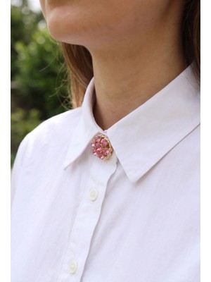 İlkyaz Fashion If ® Pembe Zirkon Taşlı Düğme Veya Manşet Broşu