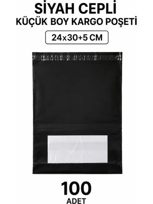 Marsilyan Siyah Cepli Küçük Boy Kargo Poşeti 24X30+5 cm 100 Adet