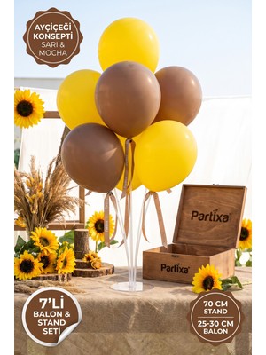 Partixa Ayçiçeği Konsept Balon Standı Seti 70 cm Masa Standı 7 Adet Lateks Balon Sarı Kahve