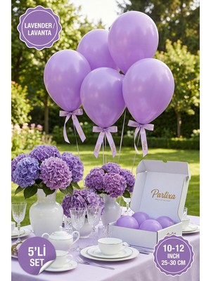 Partixa 5'li Set Lavanta (Lavender) Renk Premium Lateks Balon - 10-12 Inç (25-30 Cm) Helyum Uyumlu Balon